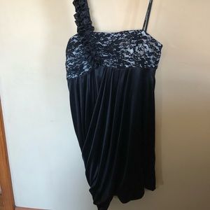 Black one shoulder dress with accented strap